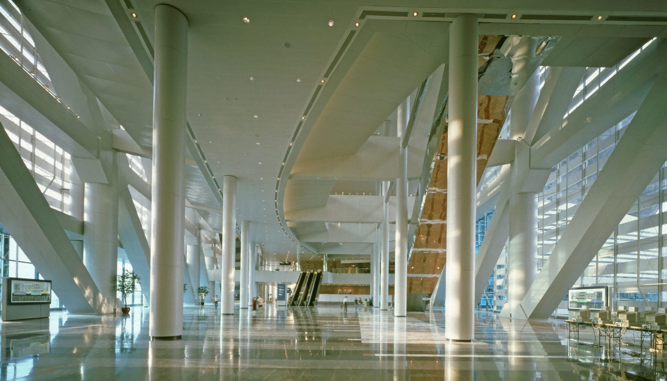 HKCEC — glass-walled grand foyer and atrium